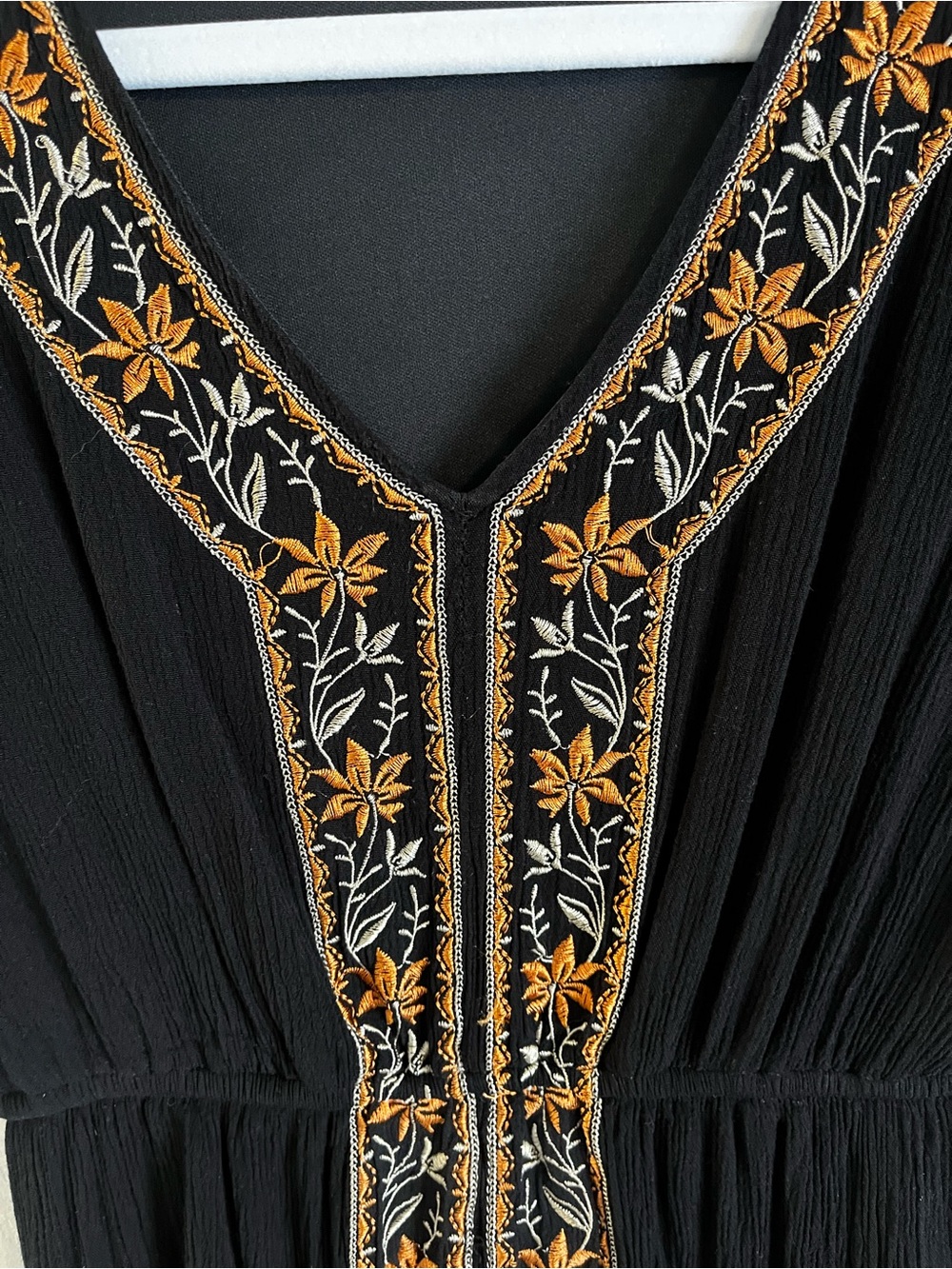 Stevie Hender Black Midi Dress with Orange and Cream Floral Embroidery - Picture 3 of 3